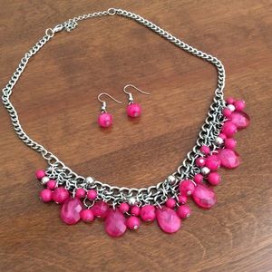 Hot Pink Bib Necklace Set